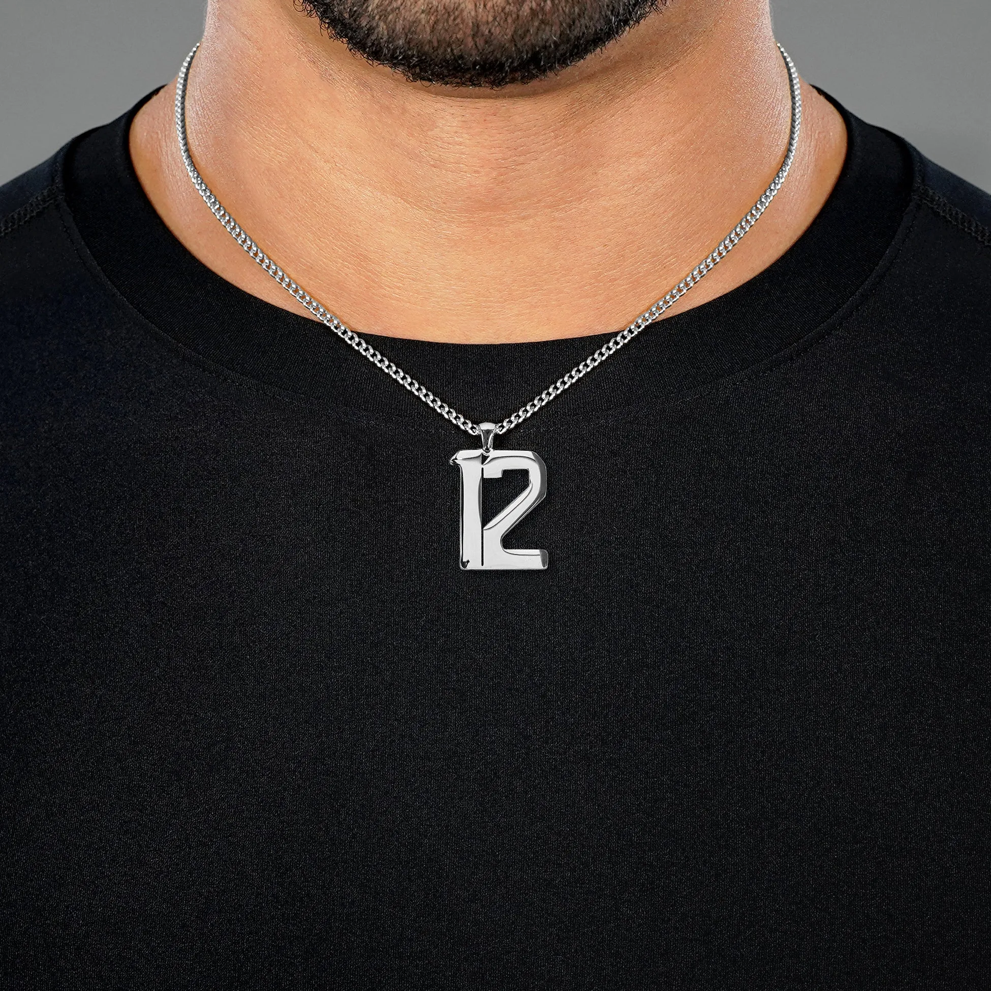 12 Number Pendant with Chain Necklace - Stainless Steel