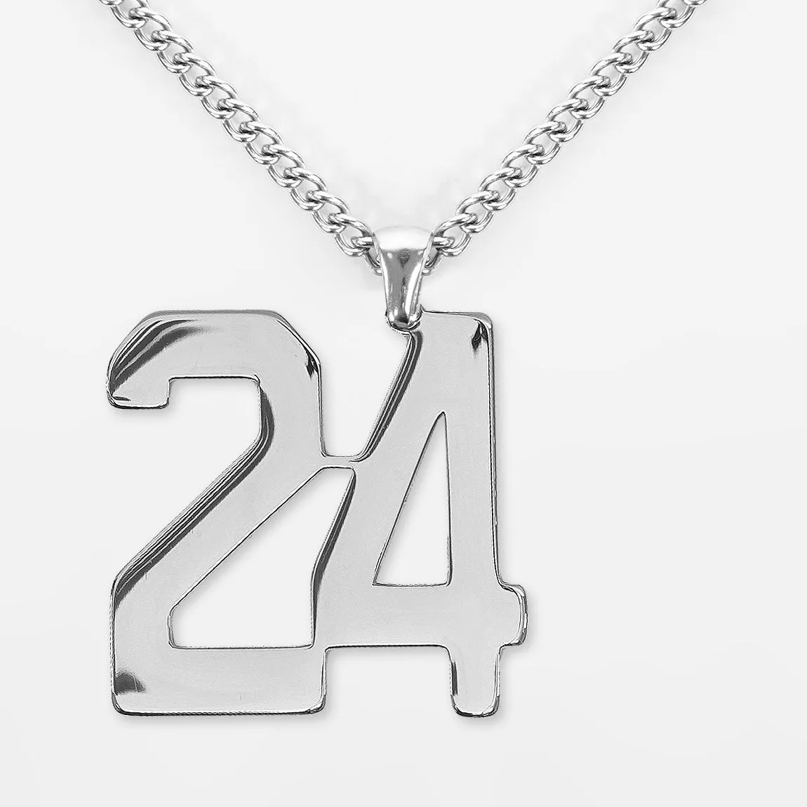 24 Number Pendant with Chain Kids Necklace - Stainless Steel