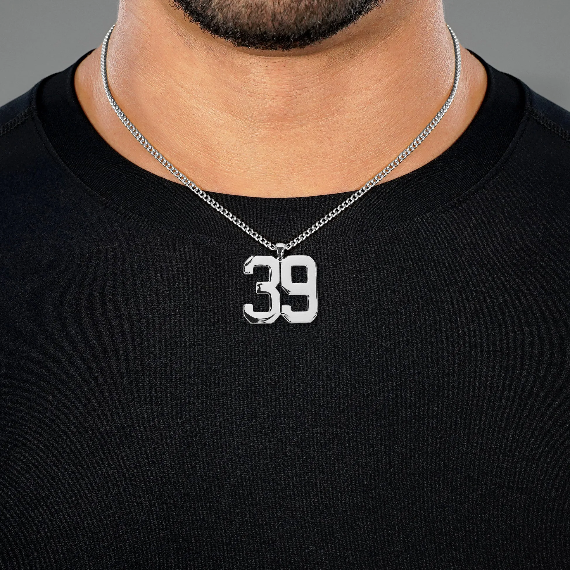 39 Number Pendant with Chain Necklace - Stainless Steel