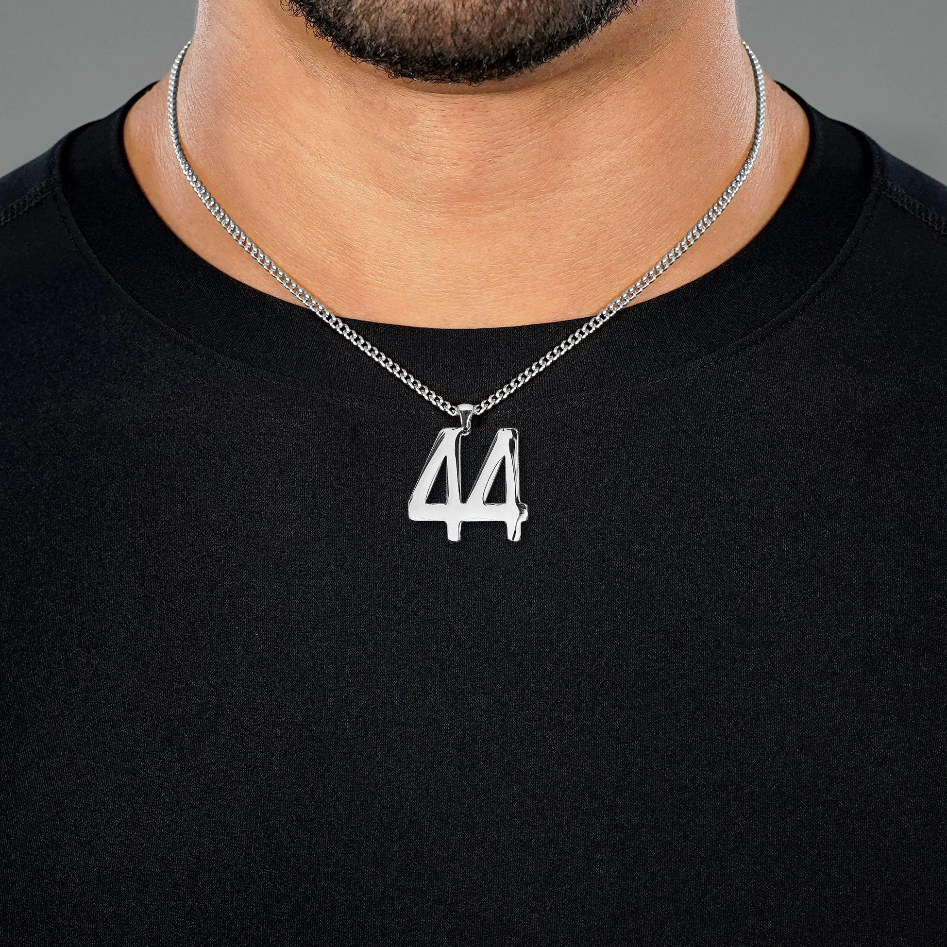 44 Number Pendant with Chain Necklace - Stainless Steel