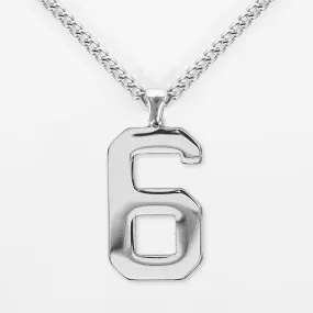 6 Number Pendant with Chain Necklace - Stainless Steel