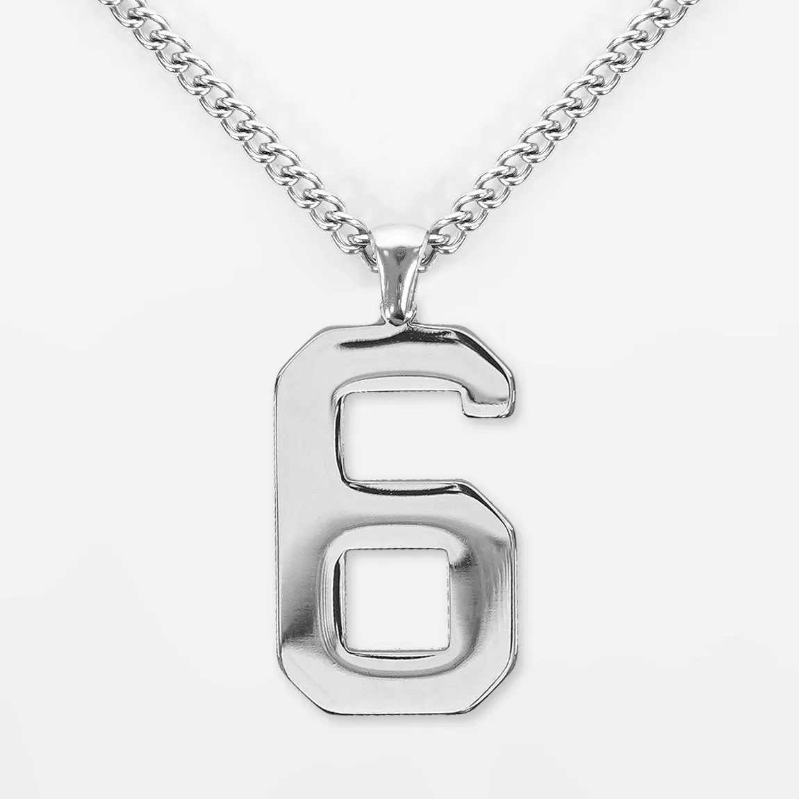 6 Number Pendant with Chain Necklace - Stainless Steel