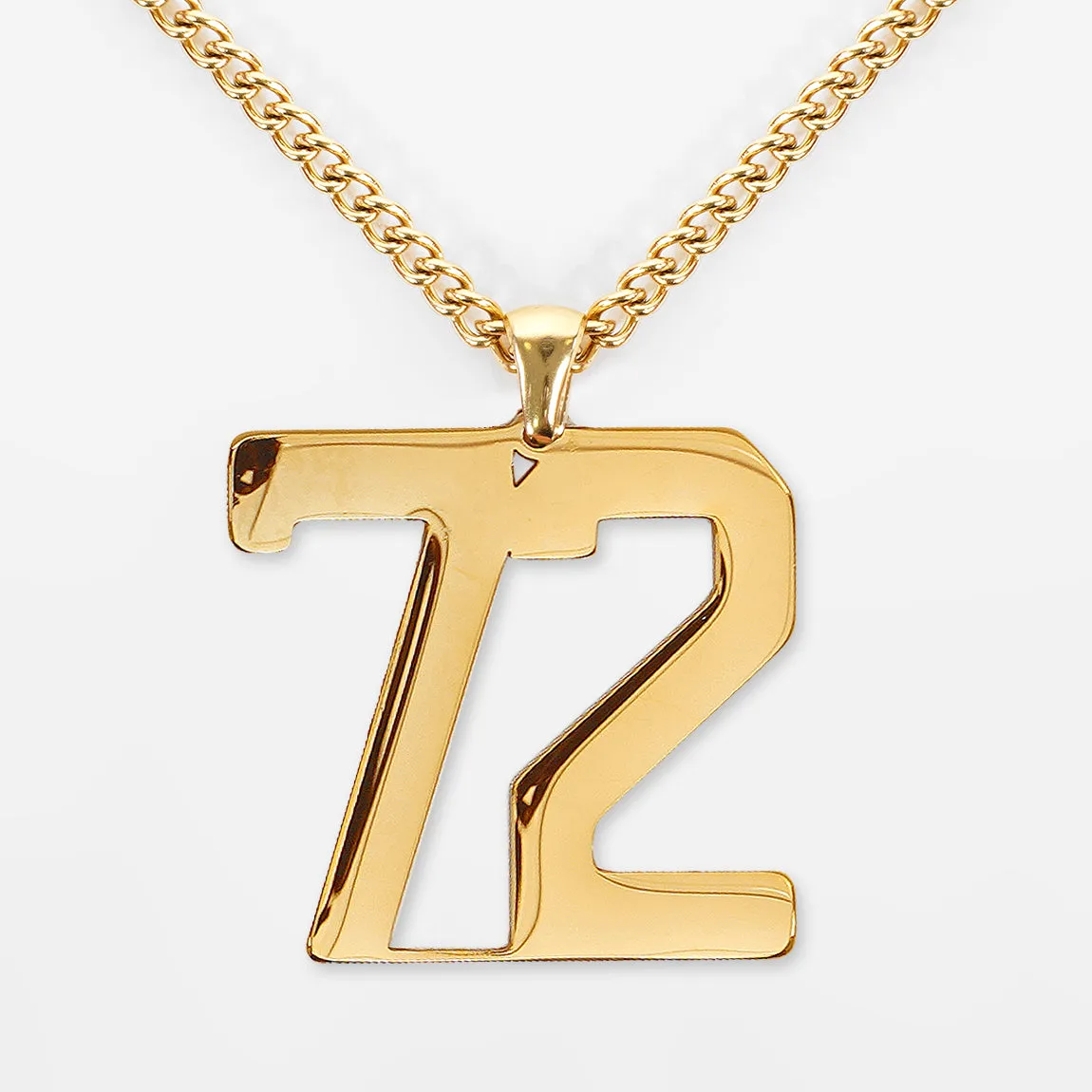 72 Number Pendant with Chain Necklace - Gold Plated Stainless Steel