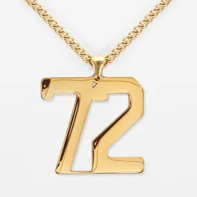 72 Number Pendant with Chain Necklace - Gold Plated Stainless Steel