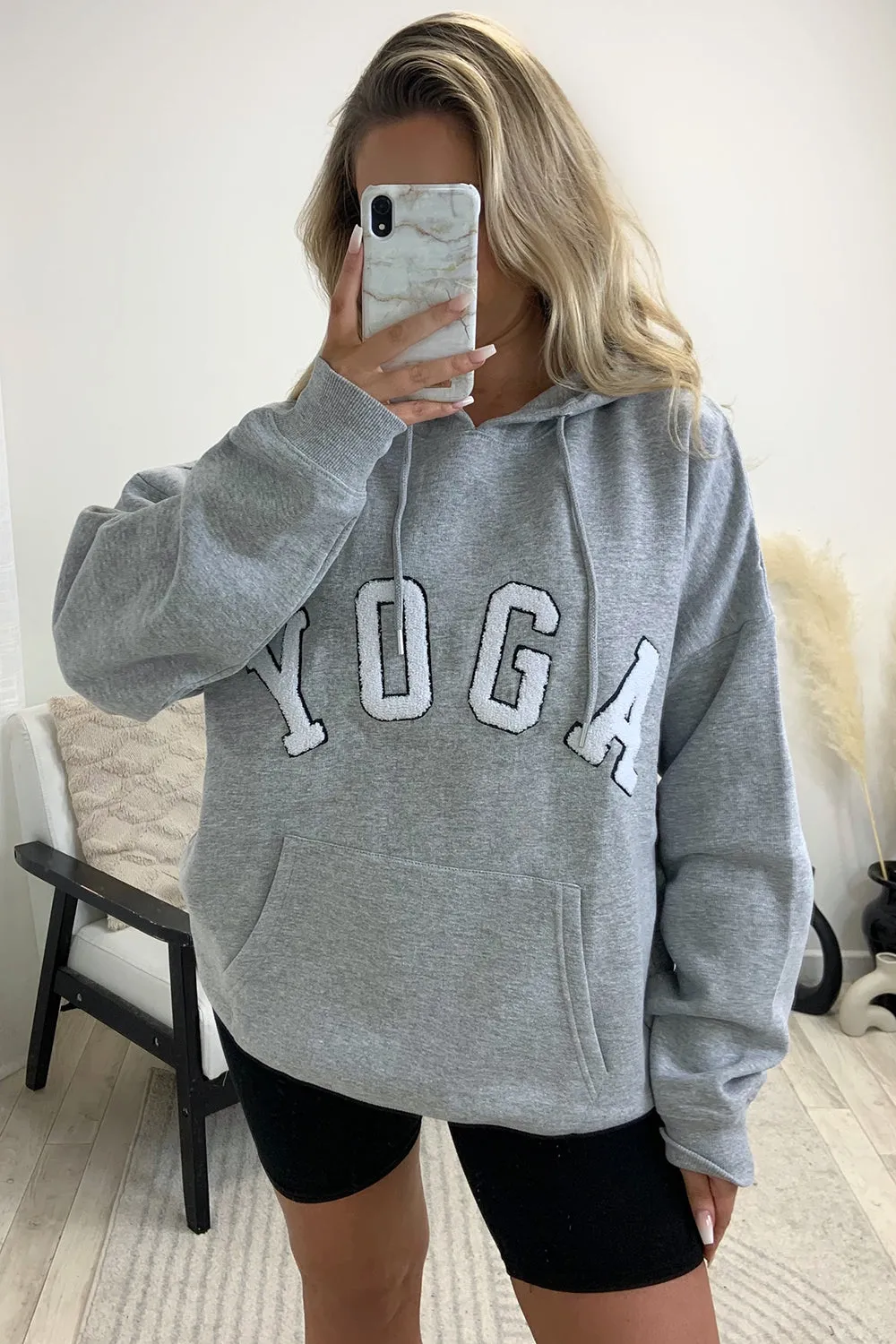 Anisa Grey Yoga Slogan Oversized Hoodie