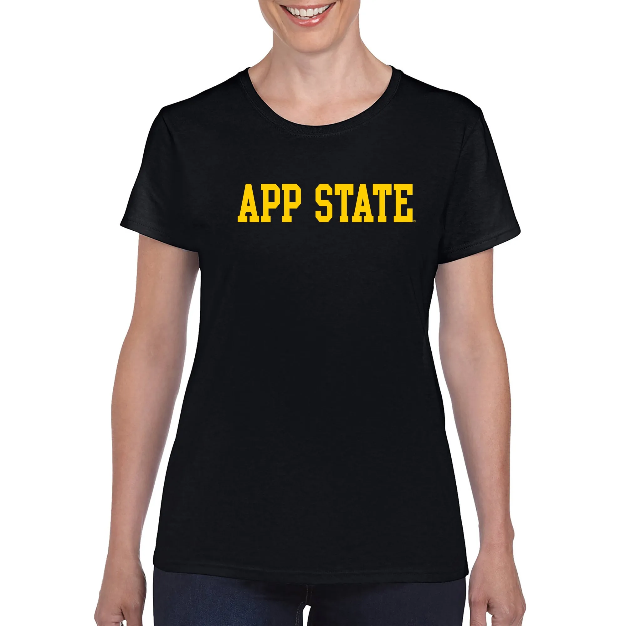 Appalachian State University Mountaineers Basic Block Cotton Women's T-Shirt - Black