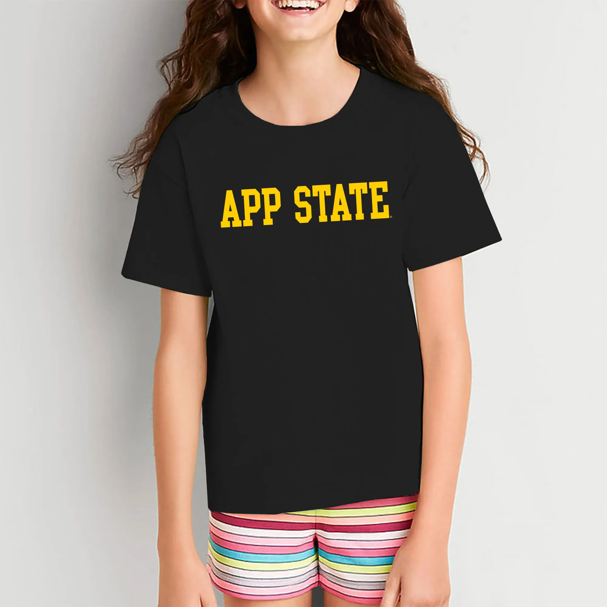 Appalachian State University Mountaineers Basic Block Cotton Youth T-Shirt - Black