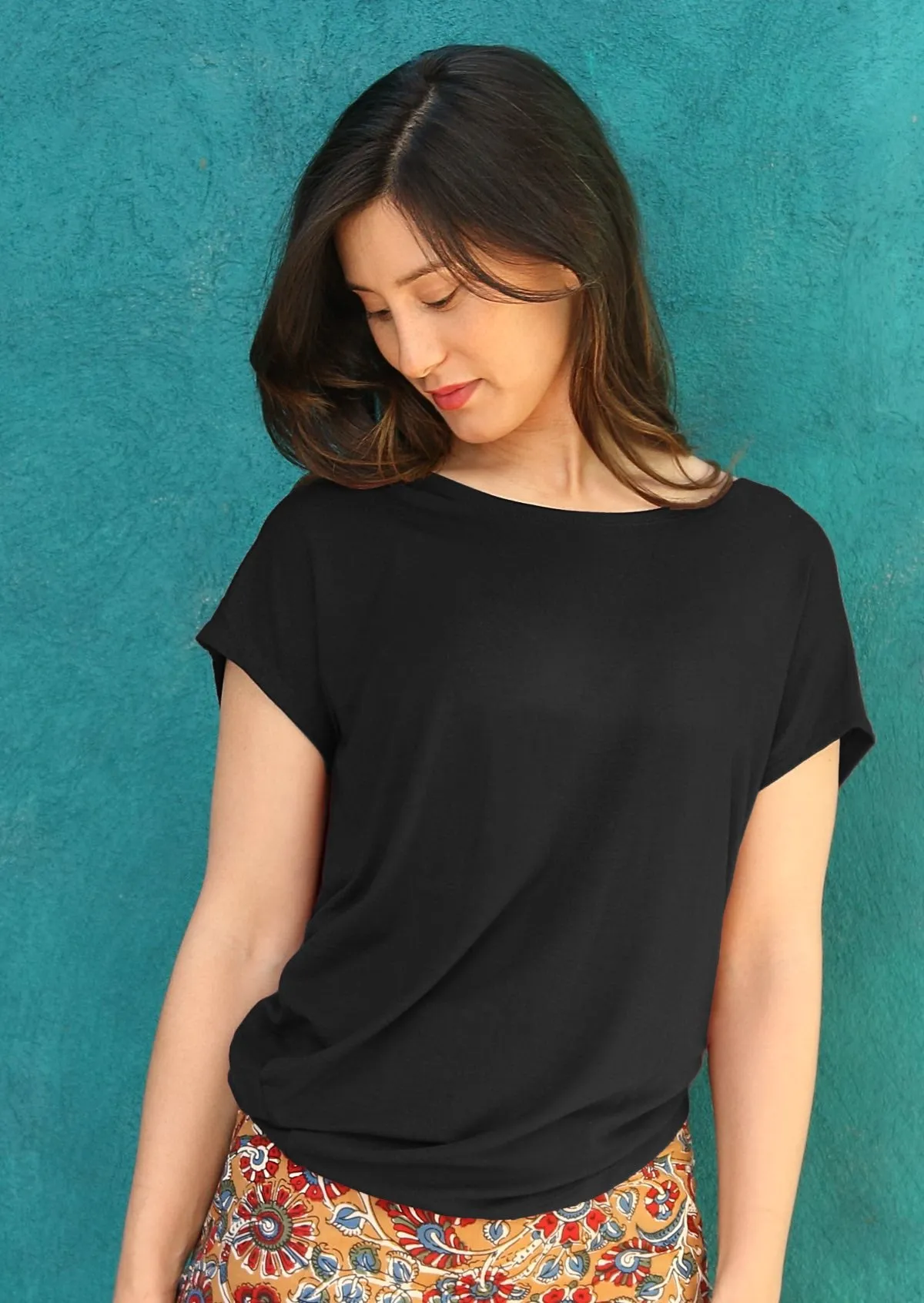 Asymmetrical Rayon Top Black