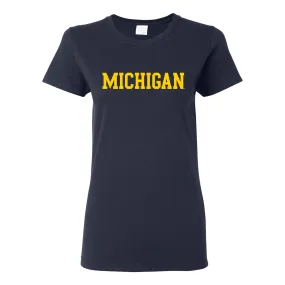 Basic Block University of Michigan Womens Basic Cotton Short Sleeve T Shirt - Navy