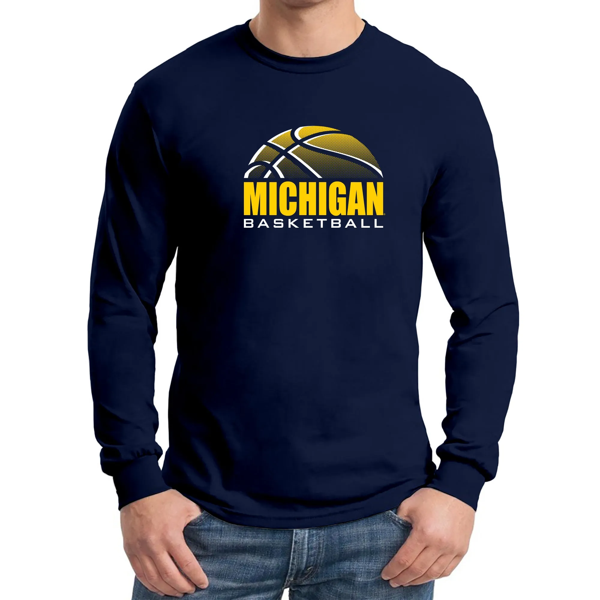 Basketball Shadow University of Michigan Basic Cotton Long Sleeve T Shirt- Navy