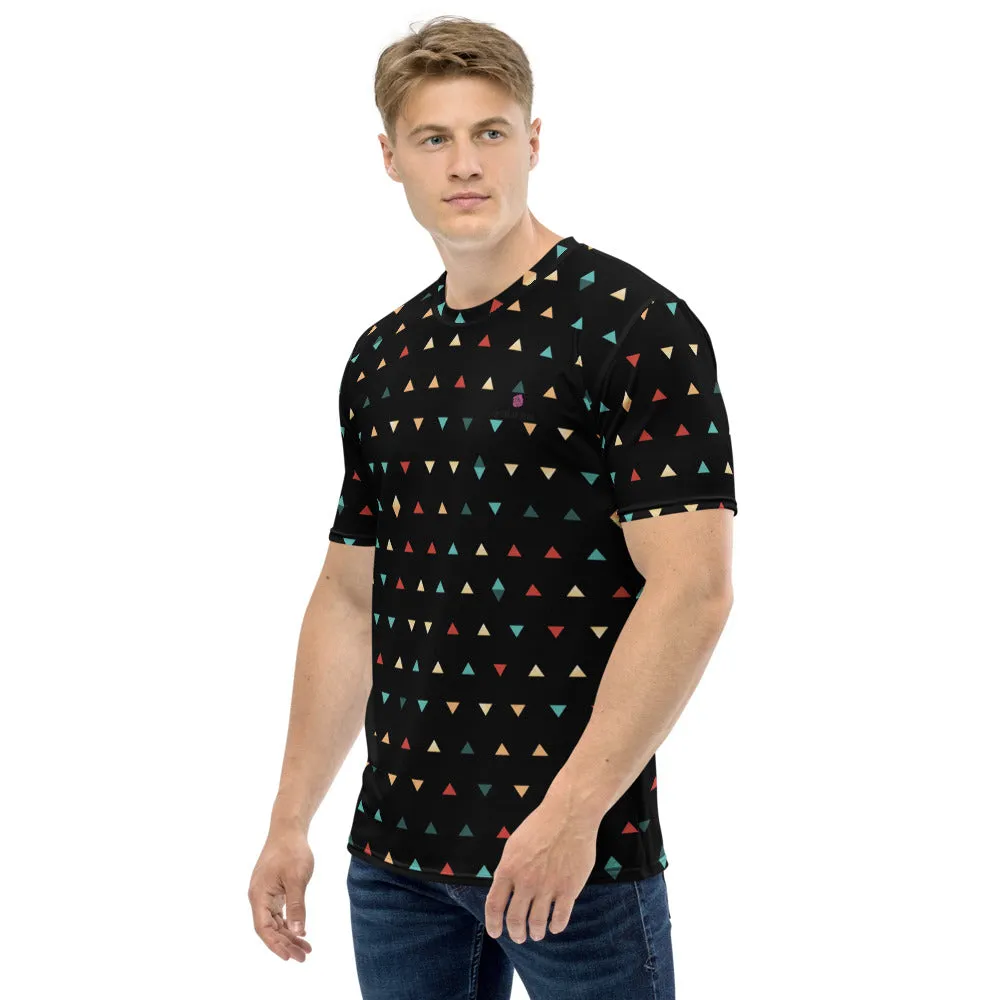 Black Triangles Men's T-shirt, Abstract Geometric Triangular Shirts For Men-Made in USA/EU/MX