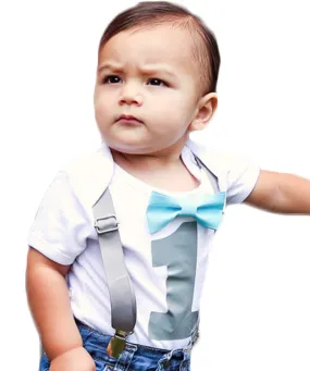 Boys First Birthday Outfit Grey and Blue Aqua 1st Birthday Shirt