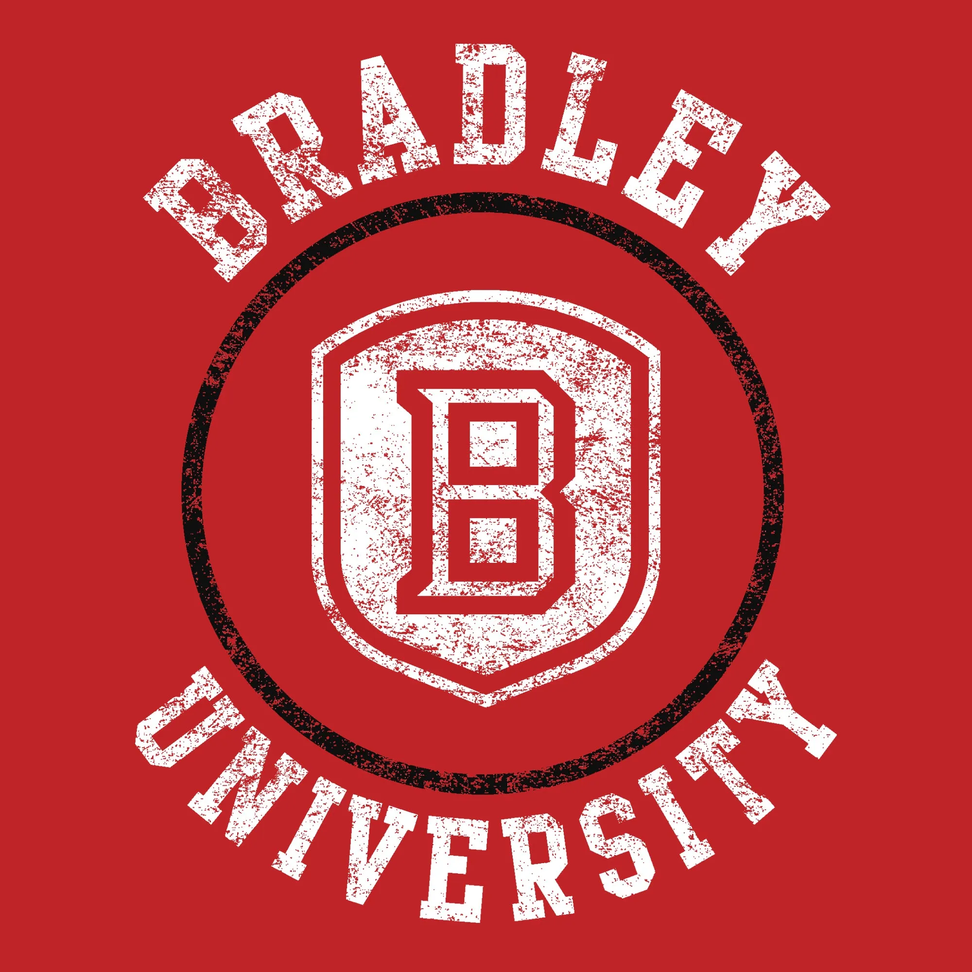 Bradley University Braves Distressed Circle Logo Basic Cotton Short Sleeve T Shirt - Red