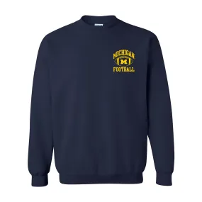 Classic Football Arch Left Chest University of Michigan Basic Cotton Crewneck Sweatshirt - Navy