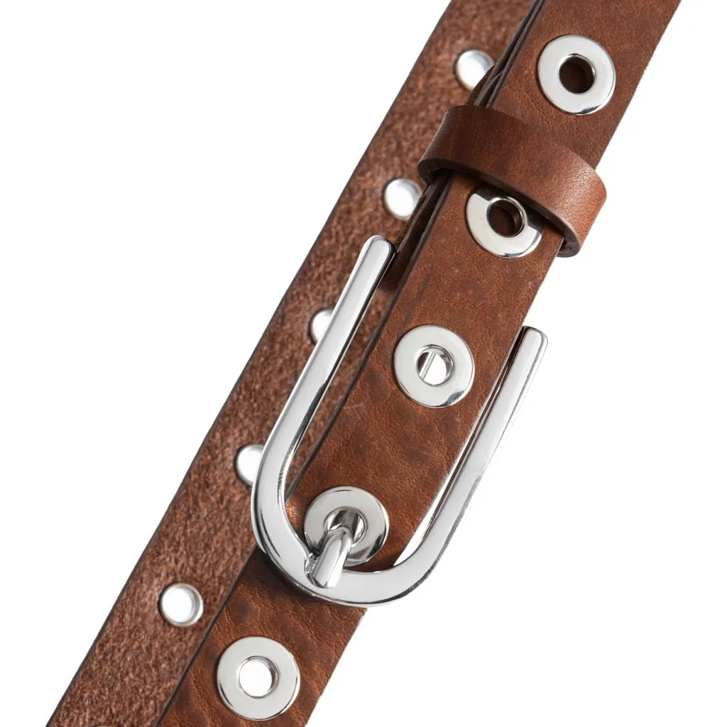 Cool narrow belt with details / 11478 - Brown/Silver