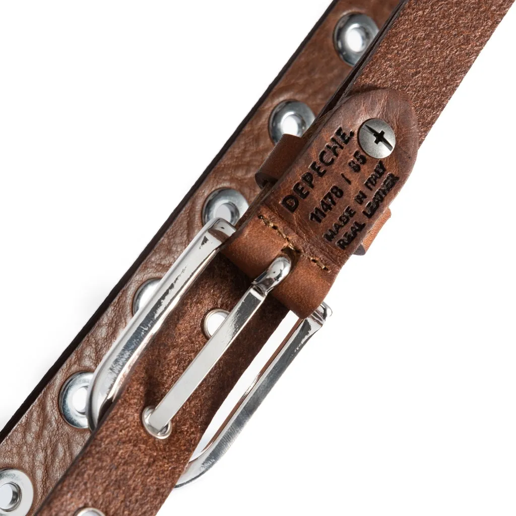 Cool narrow belt with details / 11478 - Brown/Silver