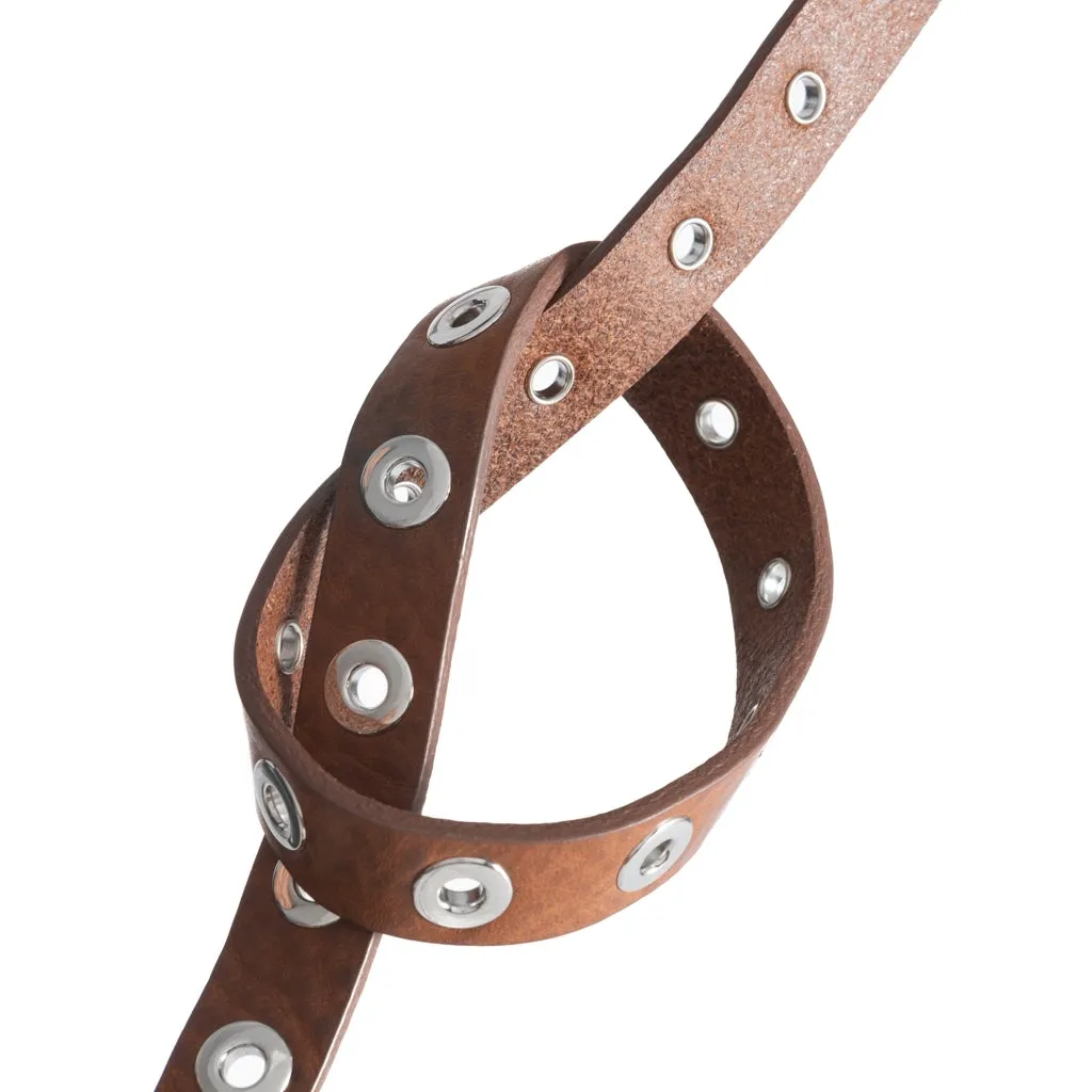 Cool narrow belt with details / 11478 - Brown/Silver