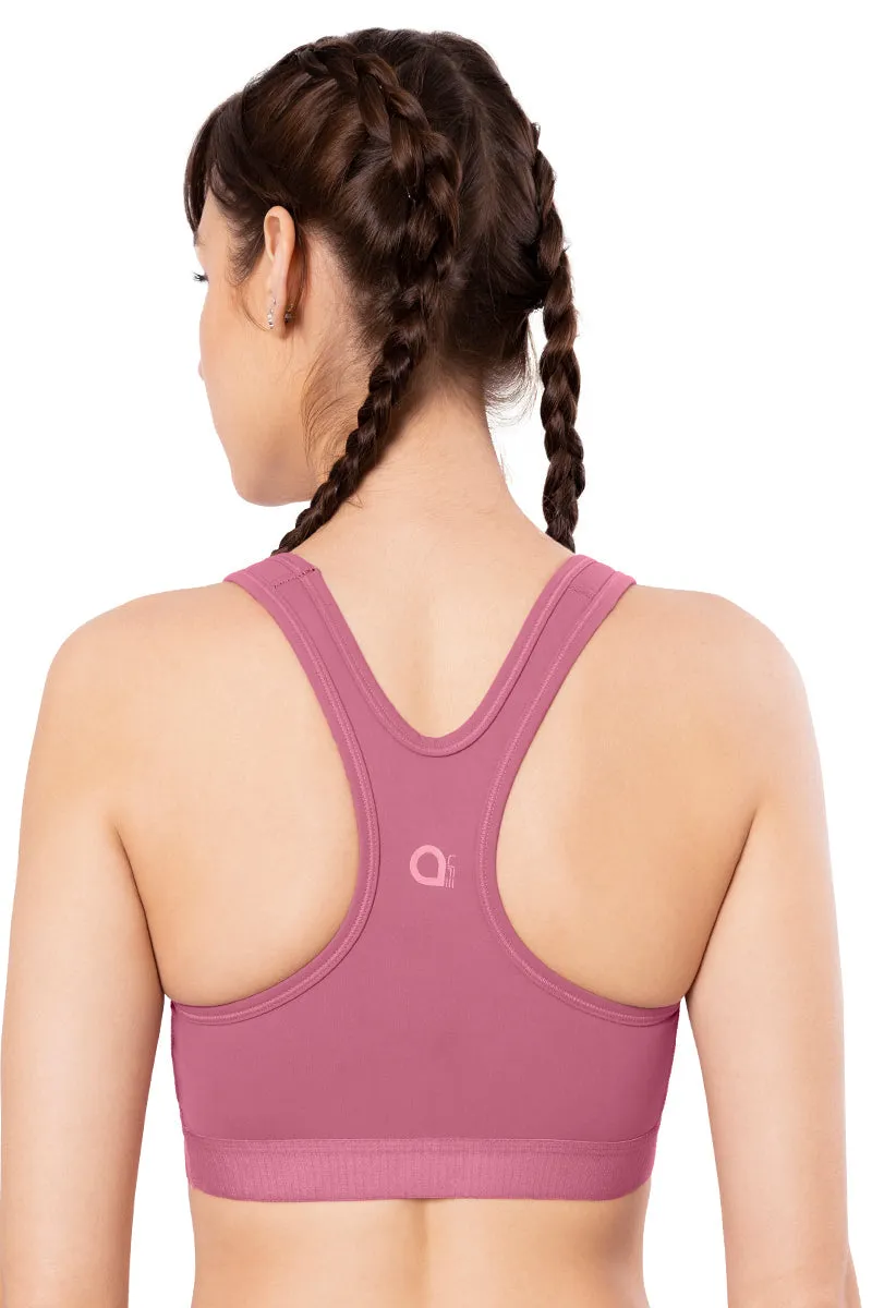 Energize Medium Impact Round Neck Sports Bra - Heather Rose