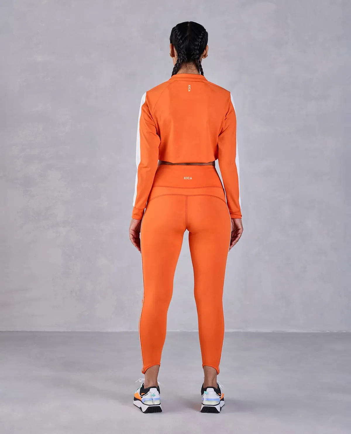 Full Sleeve Running Top & High Waisted Leggings In Second Skin Fabric Orange