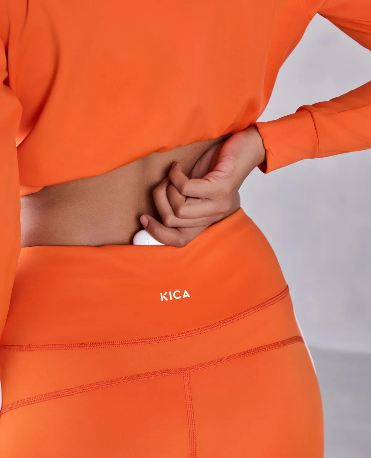 Full Sleeve Running Top & High Waisted Leggings In Second Skin Fabric Orange