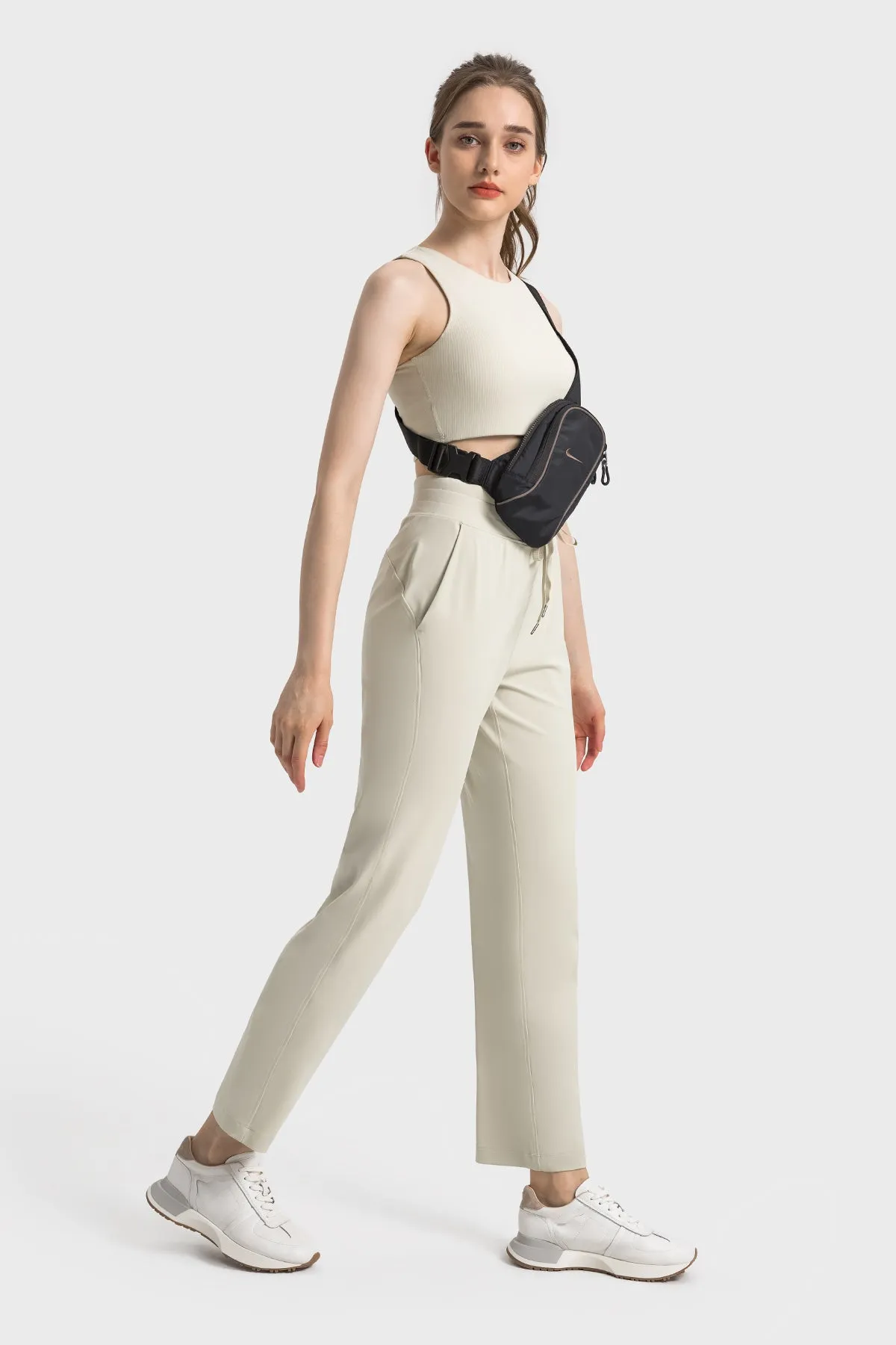 High-Waisted Straight-Leg Casual Trousers