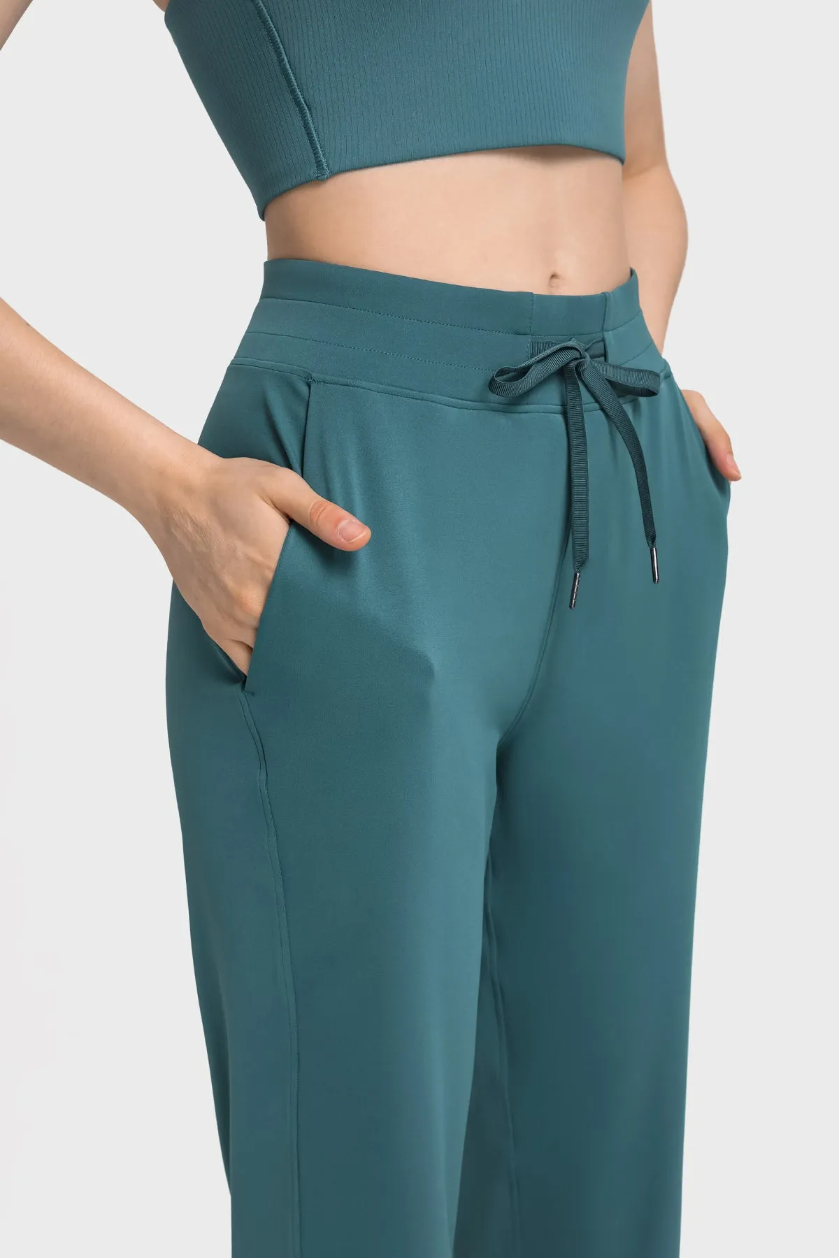 High-Waisted Straight-Leg Casual Trousers