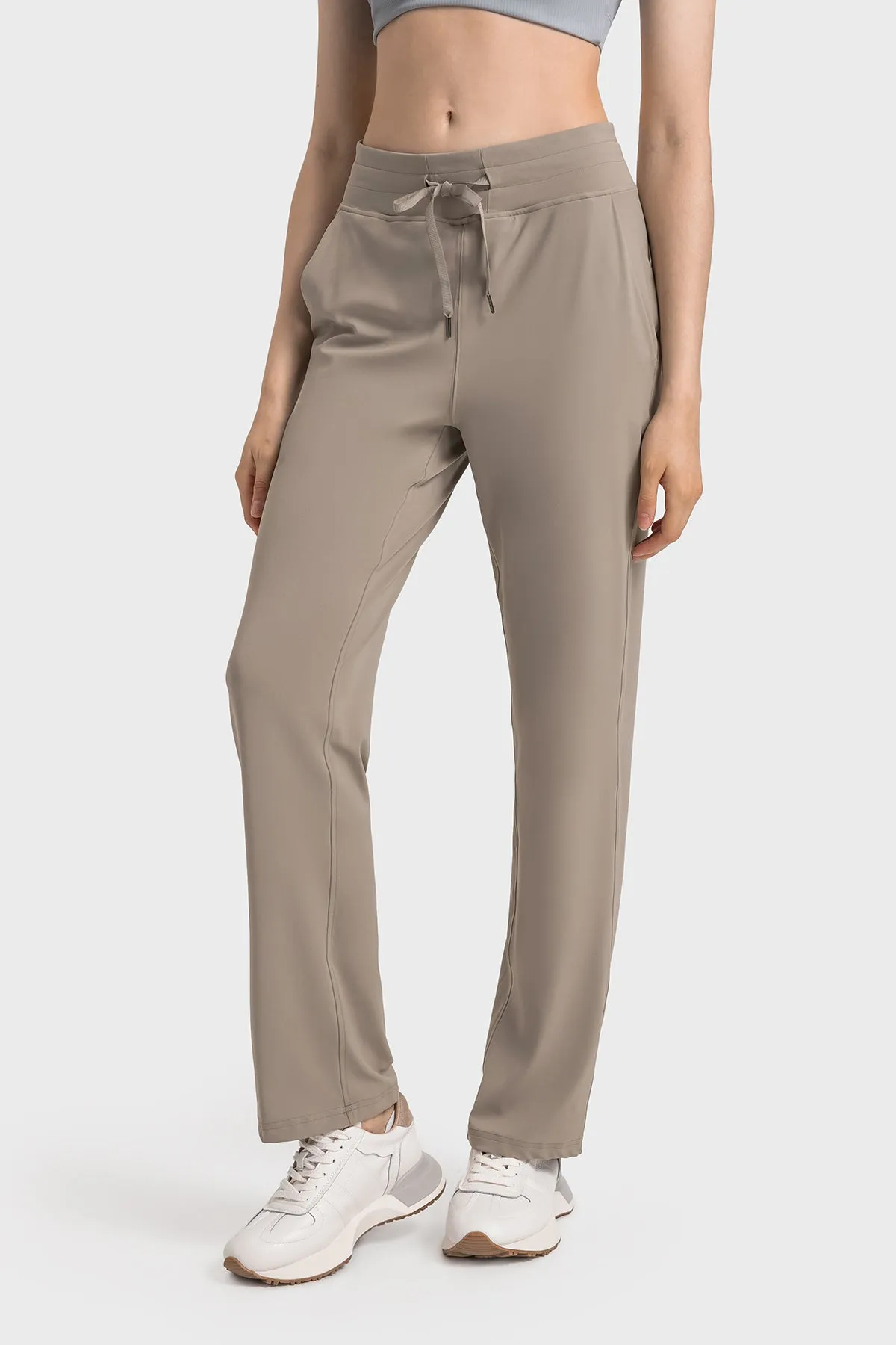 High-Waisted Straight-Leg Casual Trousers