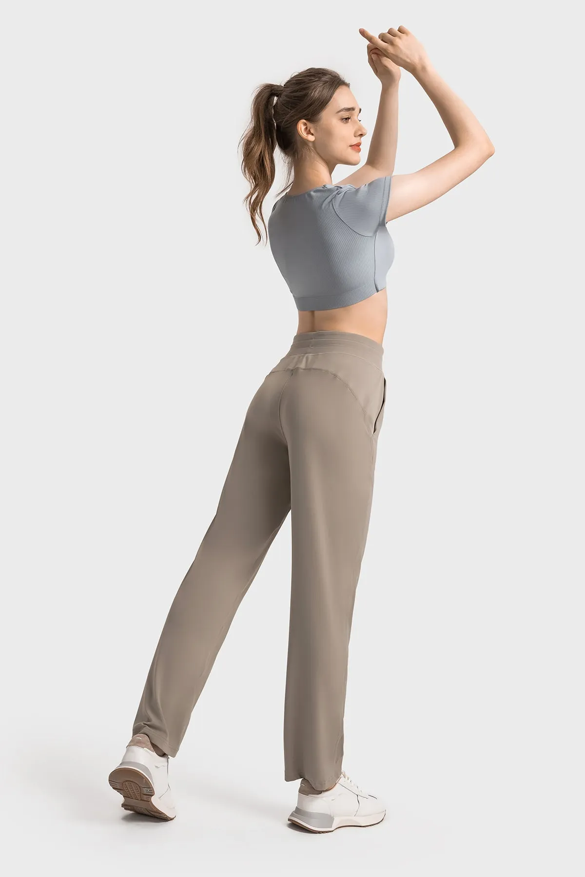 High-Waisted Straight-Leg Casual Trousers