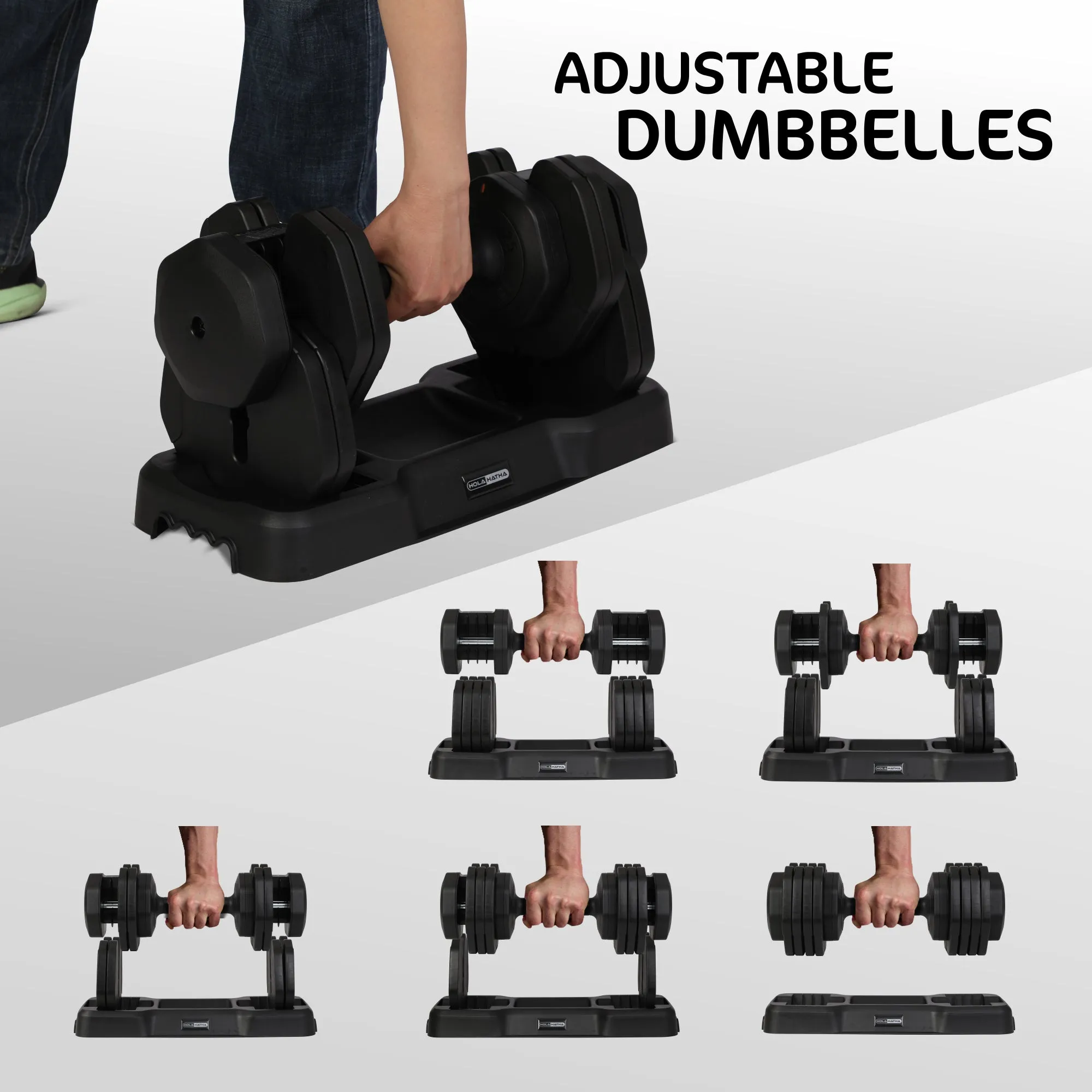 HolaHatha 5-in-1 Adjustable 15-55lb Dumbbell Home Gym Workout Equipment, Single