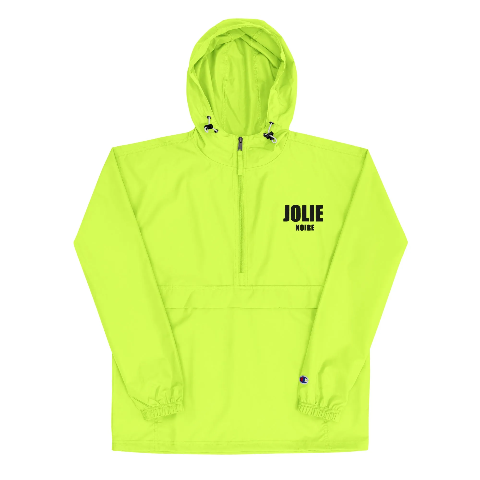 Jolie Noire Embroidered Champion Packable Jacket- Safety Green