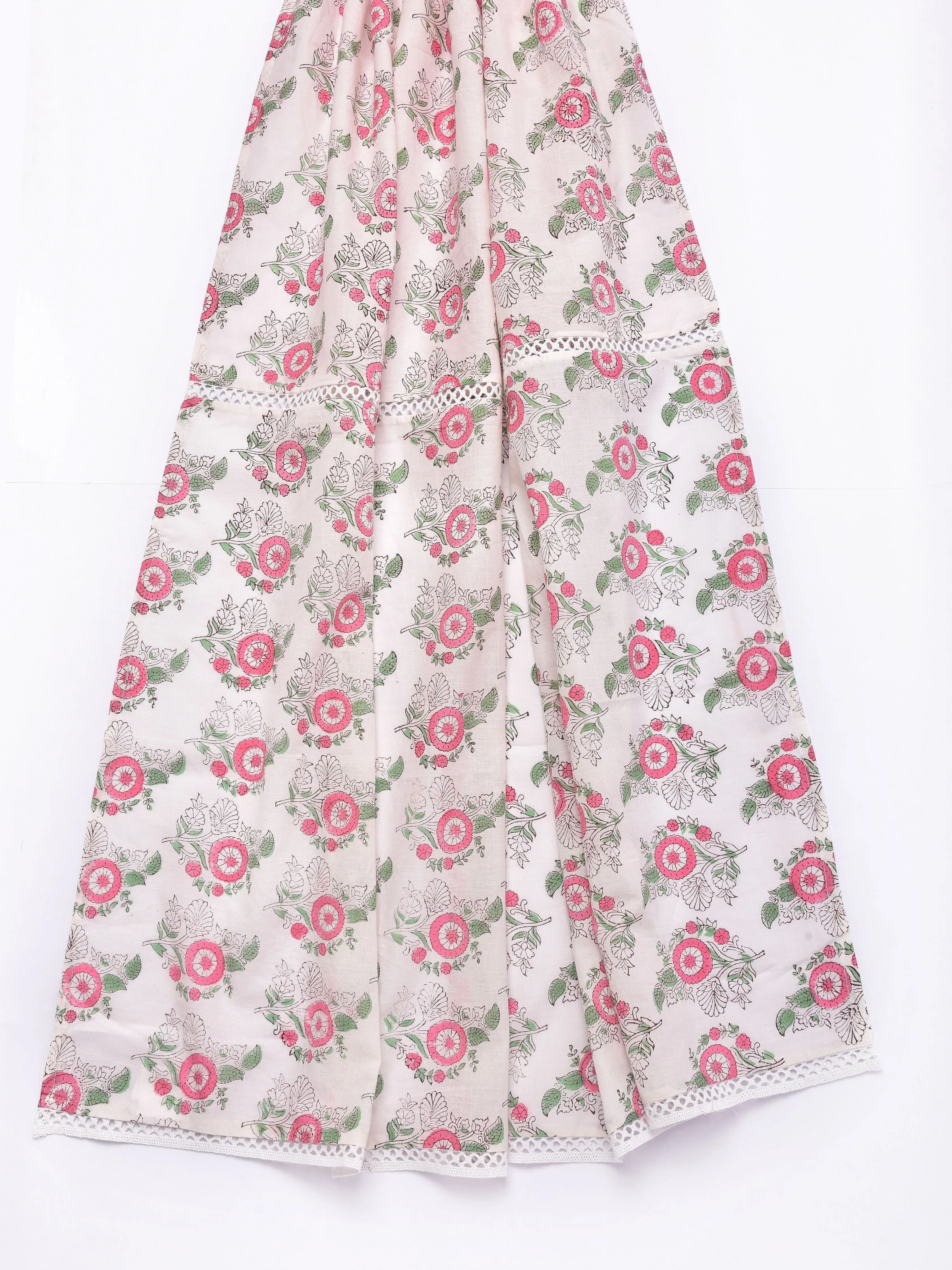 Pink Green Buta On White Print Cotton Stole