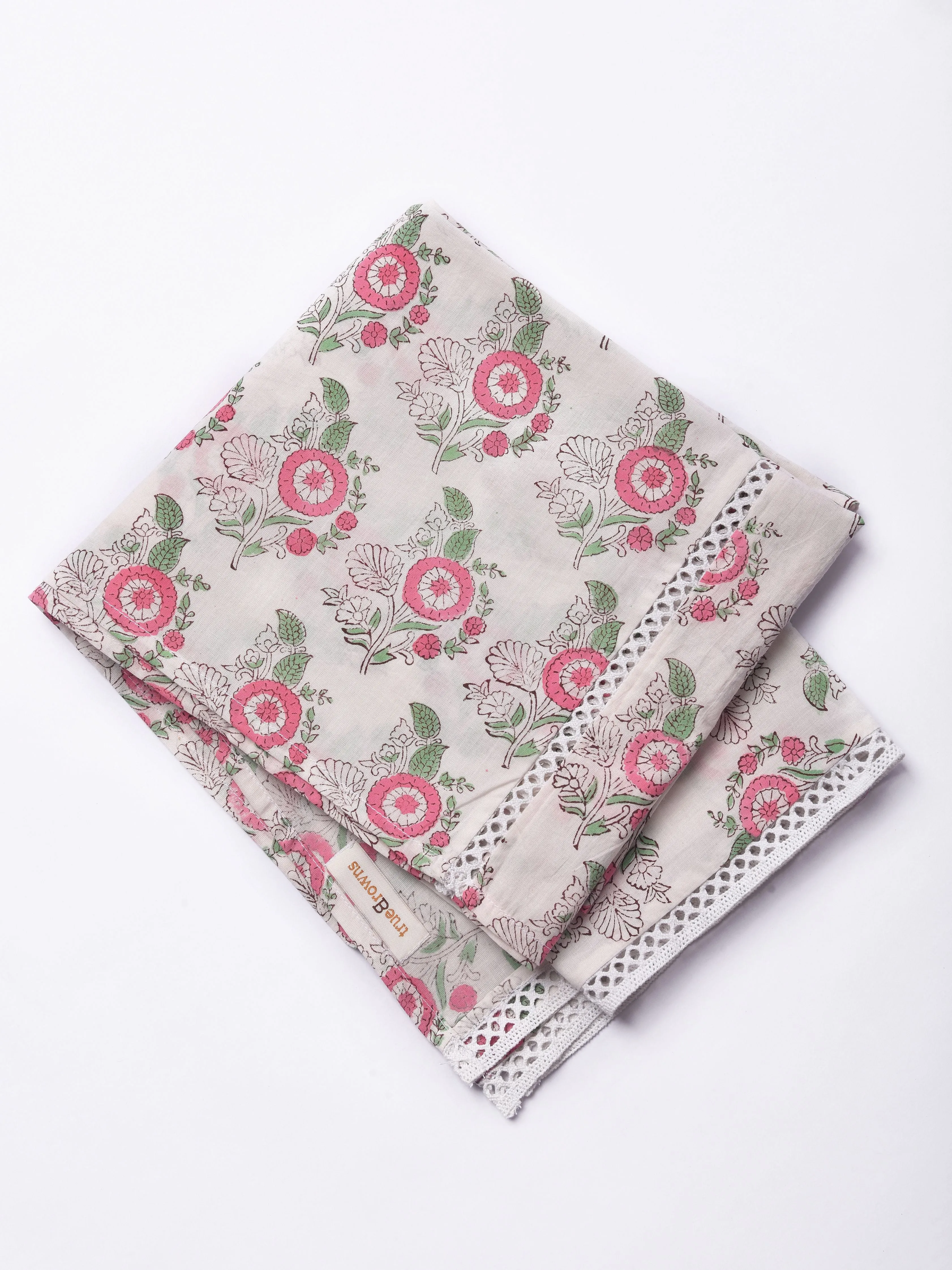 Pink Green Buta On White Print Cotton Stole