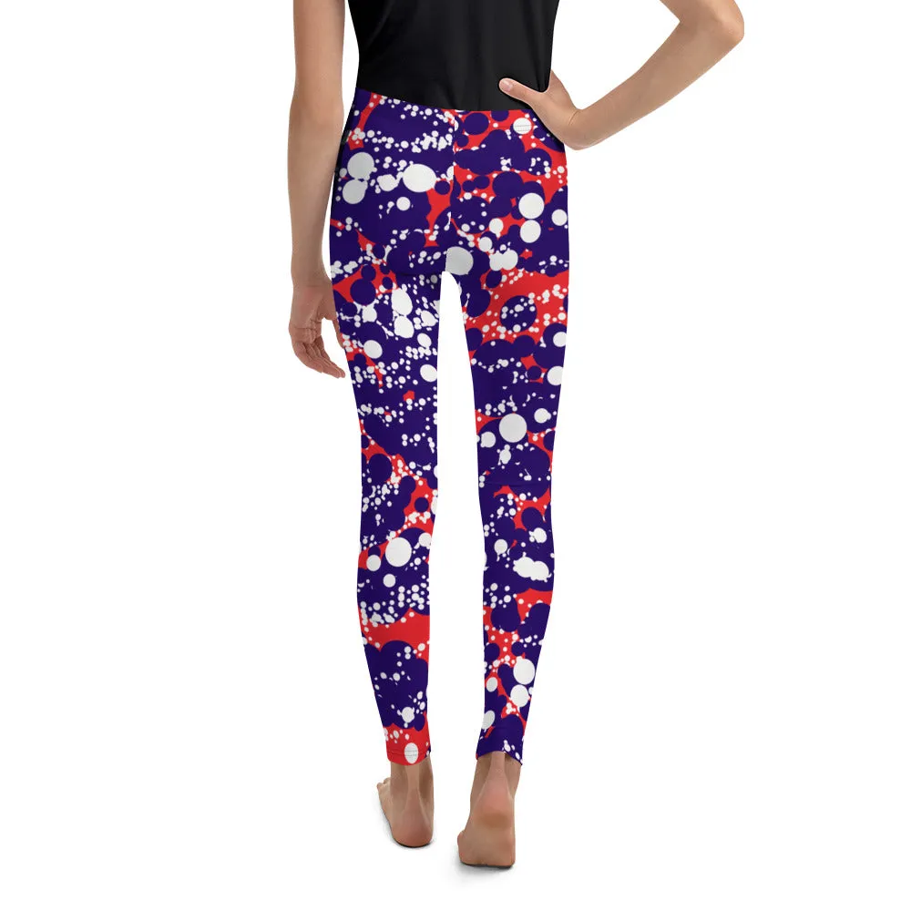 Red White Blue Bubbles Youth Leggings,Girls and Boys Matching Family Outfits