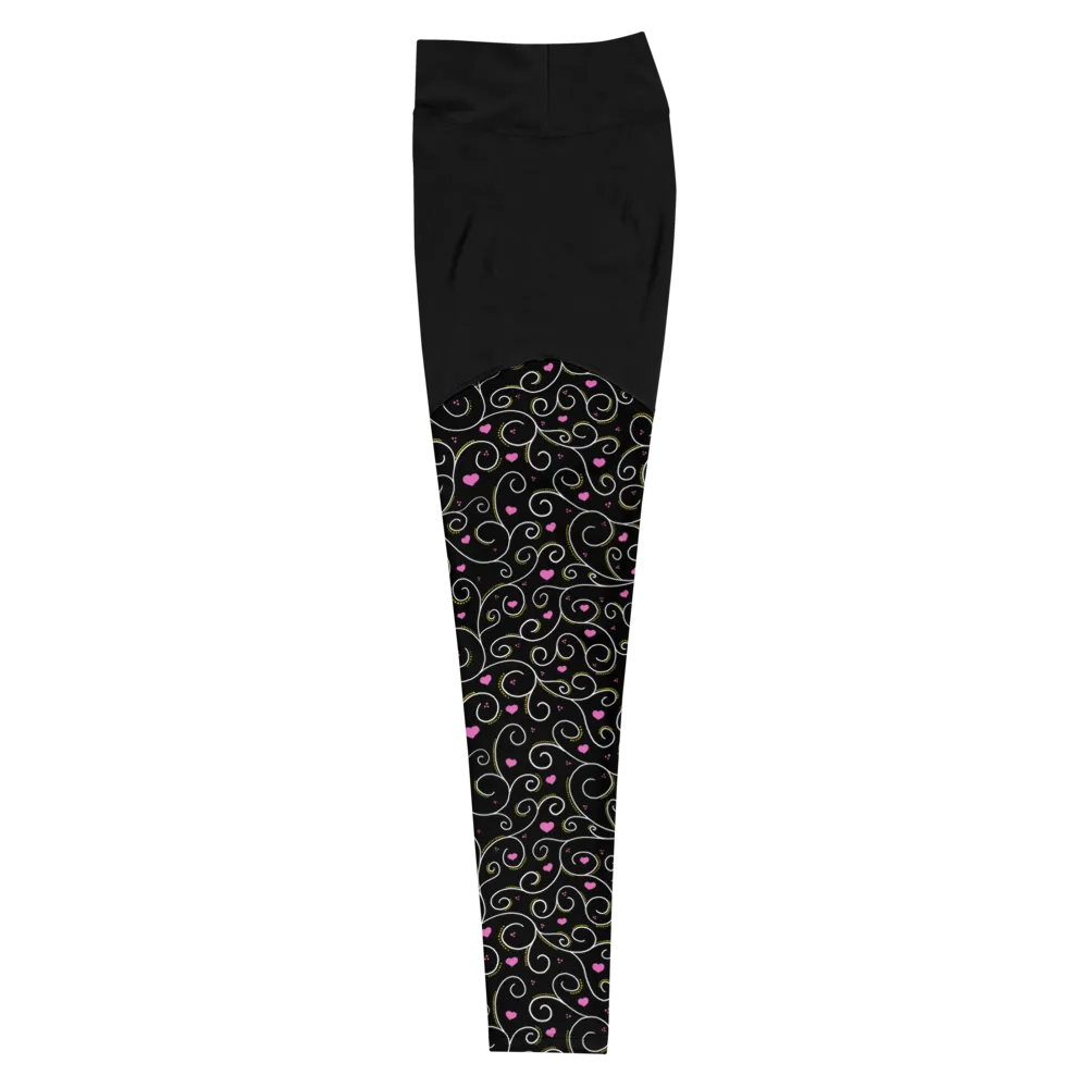 Swirls and Hearts Sports Leggings (Women's XXS-3XL)