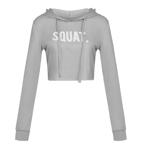 Women Fashion Active Hoodies Long Sleeve Crop Top Letter Print Loose Hooded sweat